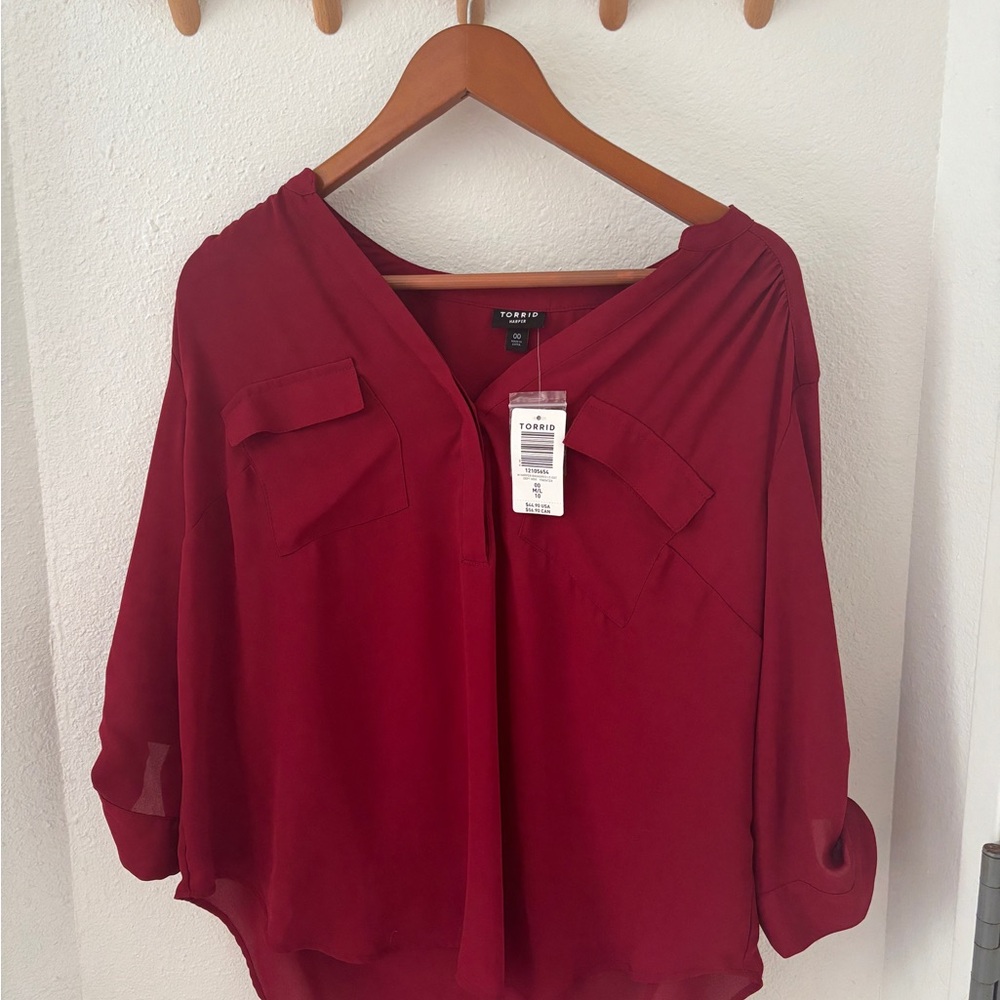 Torrid Deep Red V-Neck Blouse
